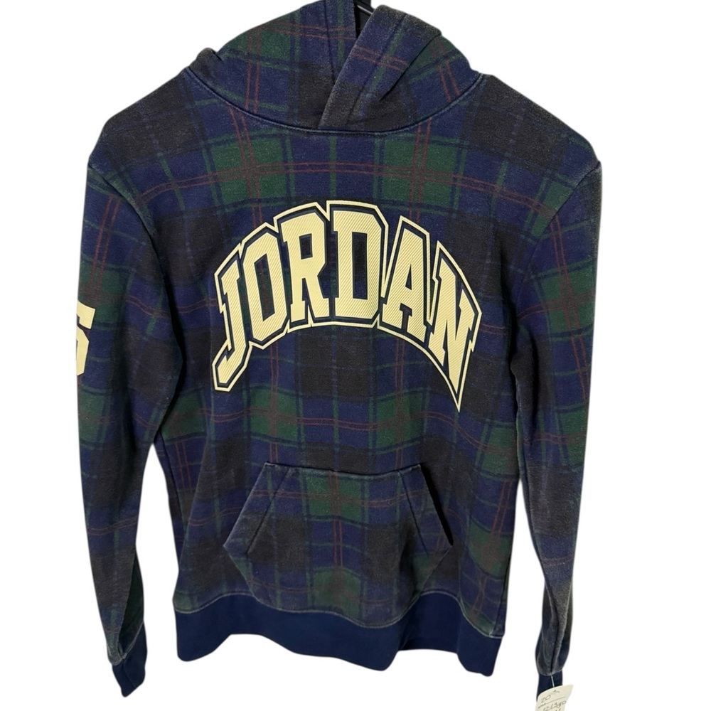 Jordan Navy and Green Plaid Hoodie